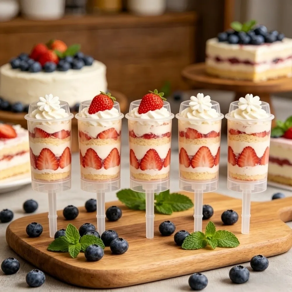 10pcs Transparent Push Cake Holders Reusable Cylinder Shaped Small Cake Mold Containers With Lids Push Cake Pops view 4