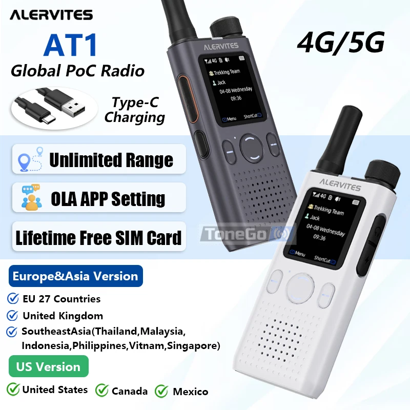 Baofeng AT1 Global POC Radio Unlimited Distance 4G/5G Network Walkie Talkie Lifetime Free Create Groups Freely Ultra-light USB-C