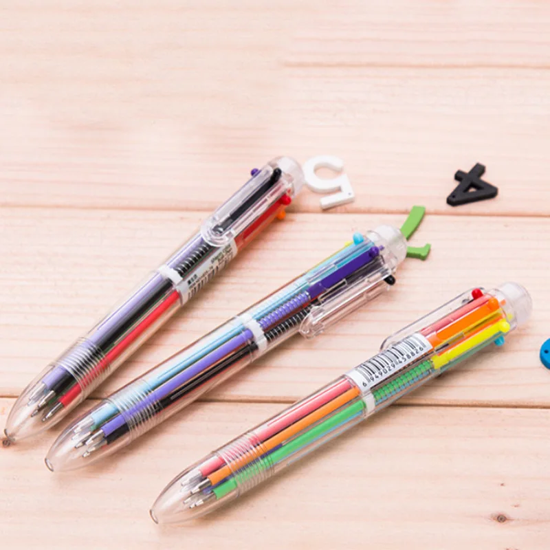 50 pcs wholesale Ballpoint Pens Creative Stationery transparent 6 Color pressing Color Ball Pen Oil Pen Stationery