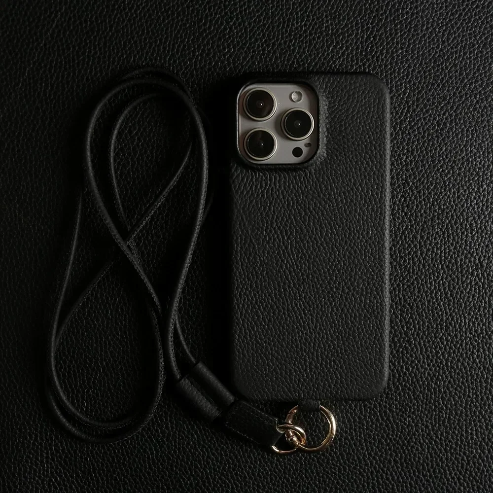 Luxe Koeienhuid Lederen Case Voor iPhone 16 Pro Max 15Pro 11 13 12pro 14Pro 14 Band Crossbody Lanyard telefoon Cover Coque