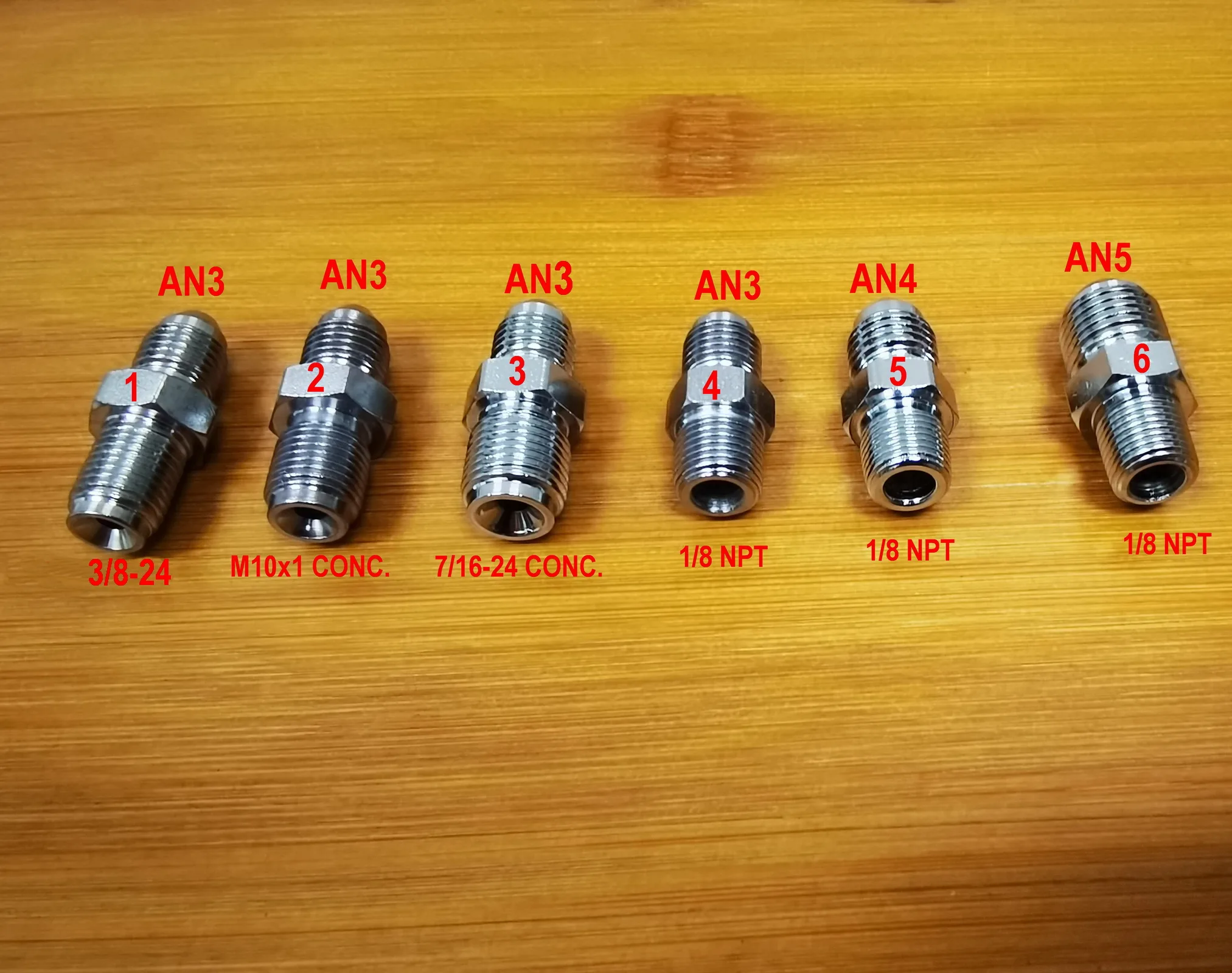 Adapter hamulca chromowane, AN3 AN4 AN5 do M10x1, 3/8-24, 7/16-24, 1/8npt