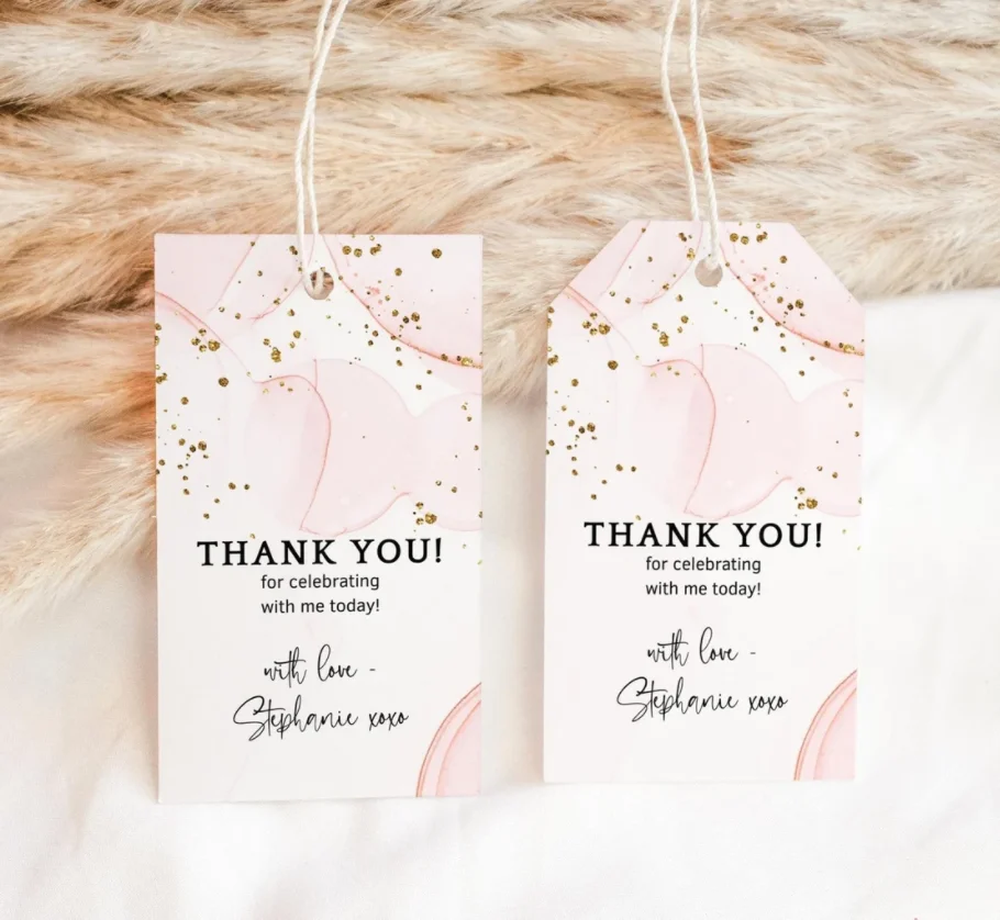 50pcs Blush Pink Gold Favor Tag Printable Digital Download Ladies or Teen Girl Birthday Party Gift Thank You Label Editable