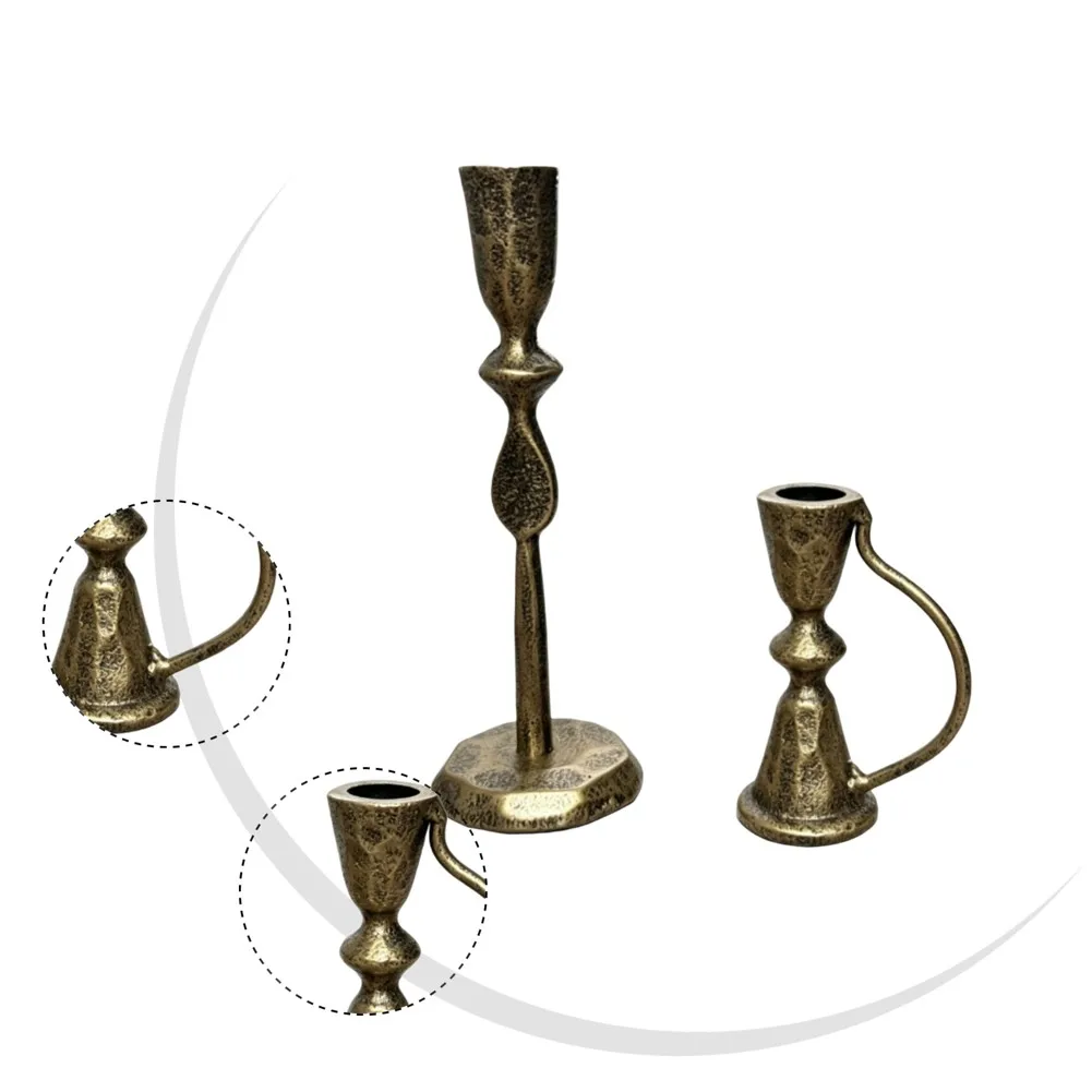 2pcs Retro Iron Candle Holders Set Antique Copper Taper Candlesticks For Fireplace Dining Table Home Decor Centerpieces
