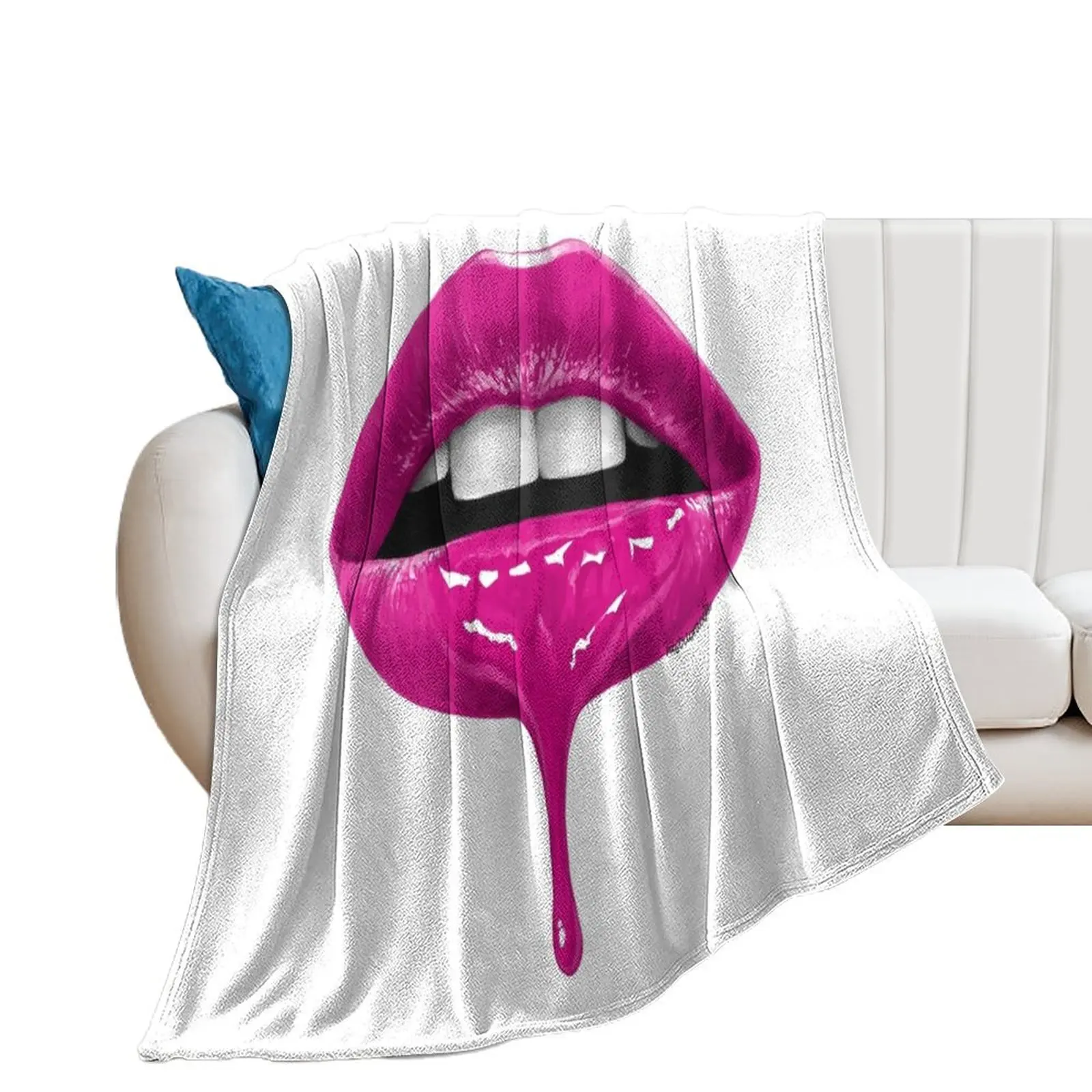 Lip Drip Pink Artwork Throw Blanket Hairy Tourist Blankets