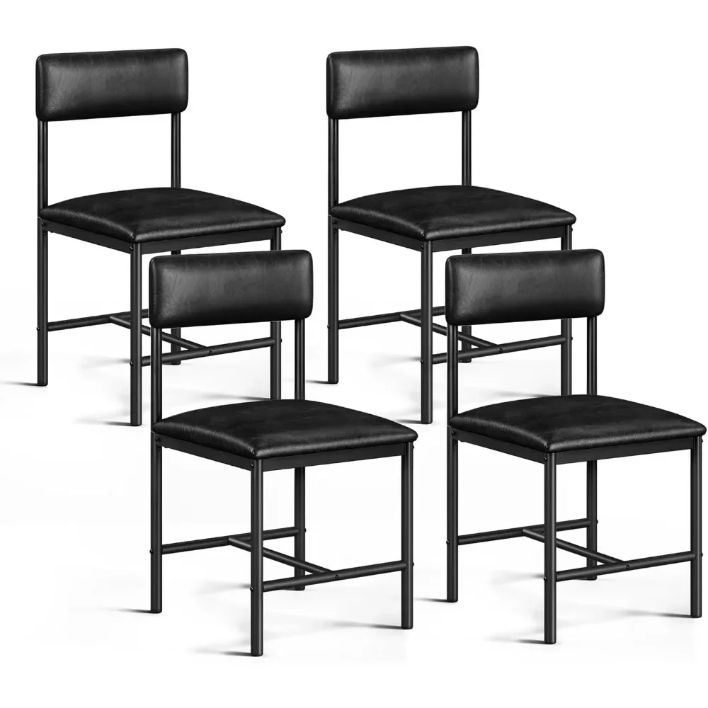 

Room Chairs Set of 4 Black Upholstered Chairs Modern Kitchen Chairs Faux Leather