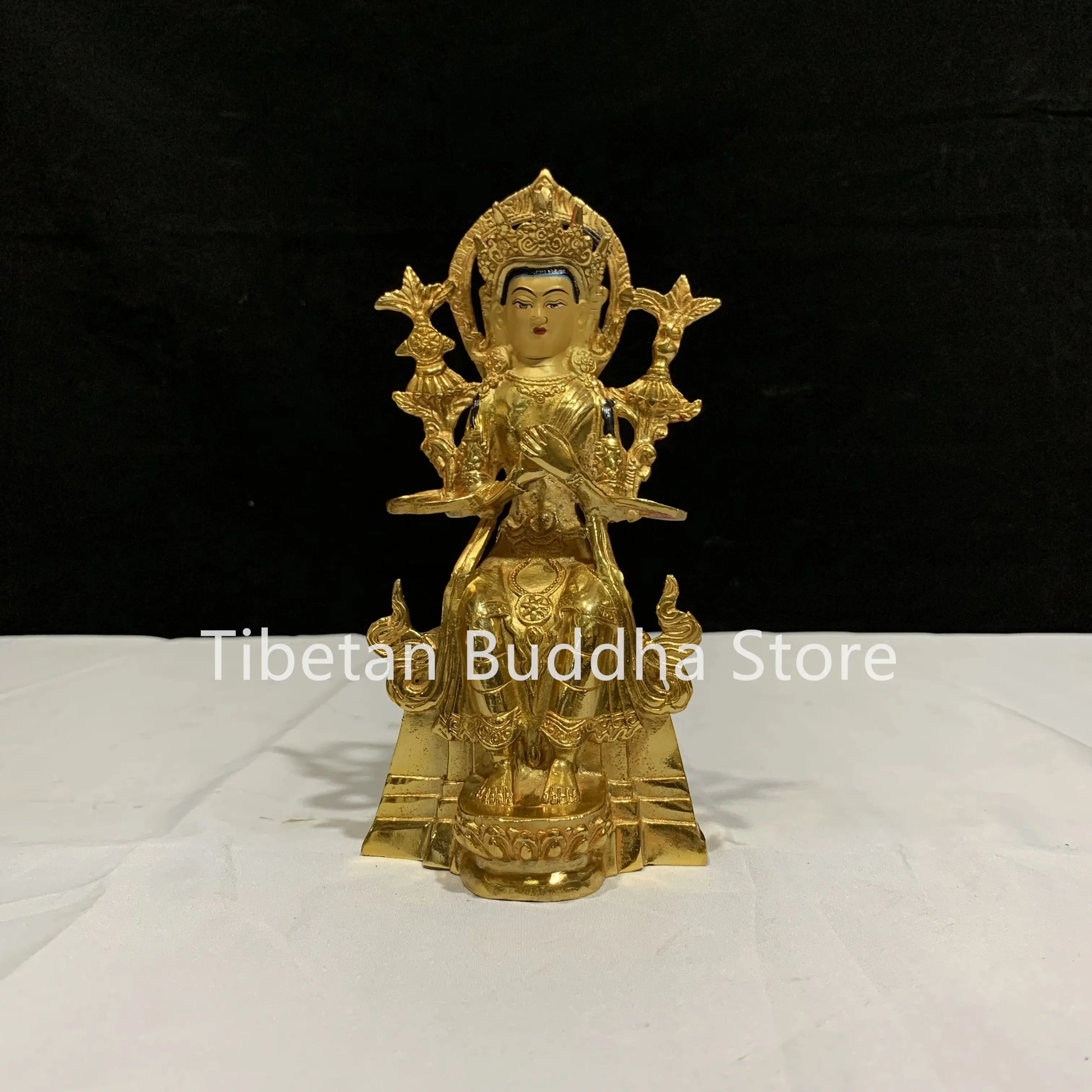 

21cm Xizang Crafts Tibetan Tantric Pure Copper Gilded Maitreya Buddha Qiangba Buddha Statue Decoration