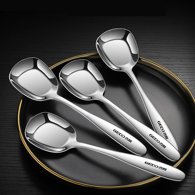 

4 Piece of LFGB Certification 304 Stainless Steel Banquet Spoon Ultra Thick Dining Ladle Reflective Surface Flatware Cutlery