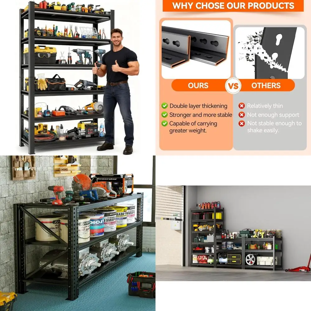 Heavy-Duty Adjustable 6-Tier Steel Shelving Rack for High Load Capacity - Perfect Garage, Warehouse, Home Organization Solutions