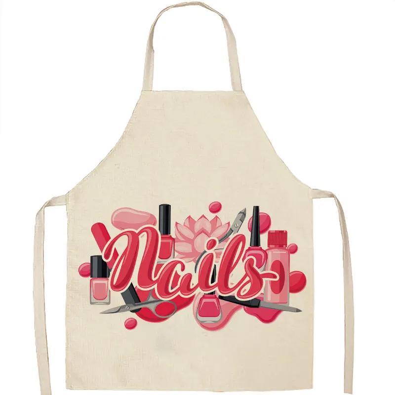 Nail Polish Printed Aprons Pink Nail Polish Sleeves Cotton Linen Aprons Adult Child Home Kitchen Aprons