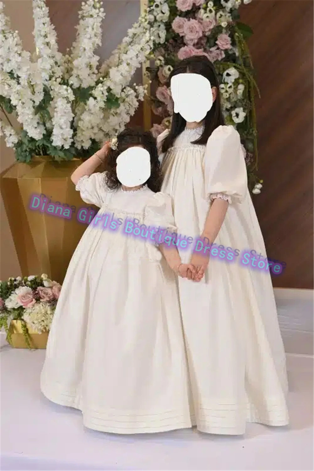 Luxury Baptism First Communion Gowns Half Sleeves Satin Fluffy Flower Girl Dress For Wedding Ball Birthday Party Evening Gown