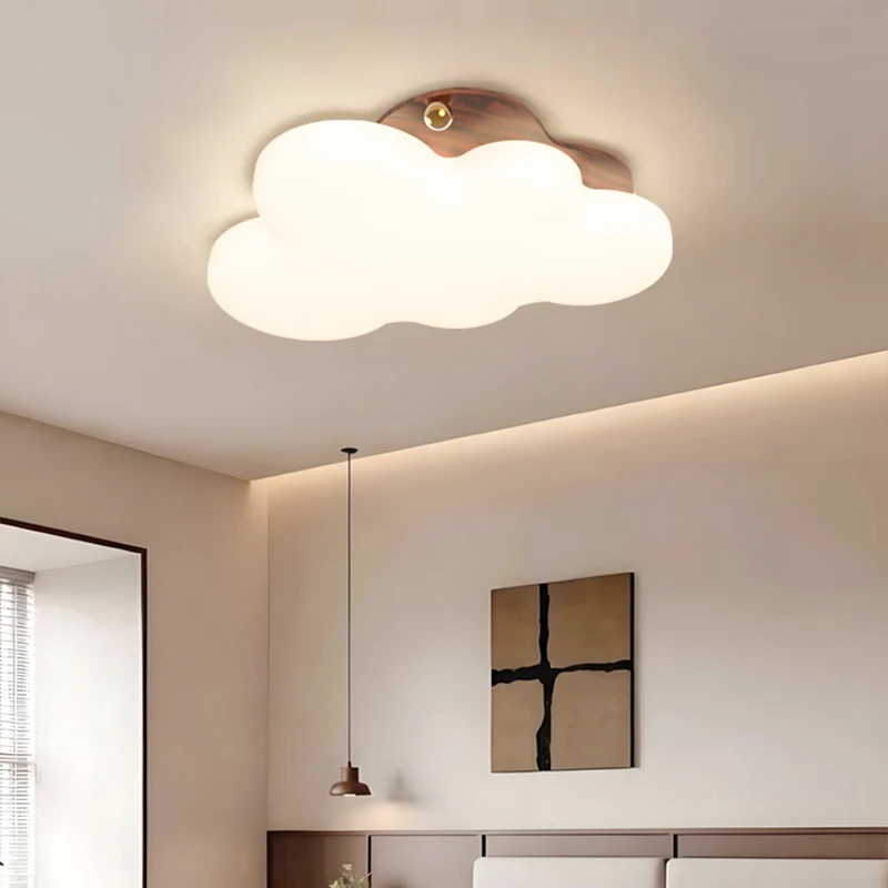 Mid Century Walnut Cloud LED Ceiling Light Flush Mount Lamp For Bedroom Kids Room Study  Indoor Lighting Fixture Home Decor