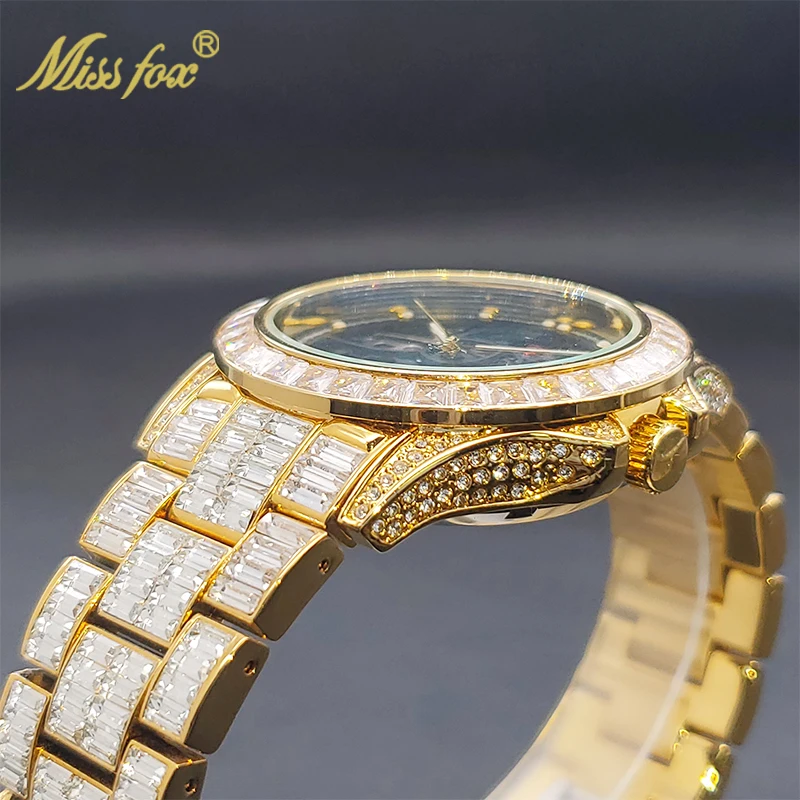 Gold Automatic Watch For Men Luxury Iced Out Diamond Men\'s Mechanical Hand Wind Watches Luminous Waterproof Clock Dropshipping