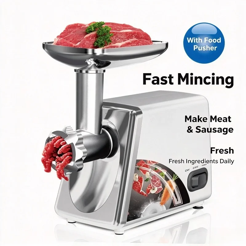 Electric Meat Grinder R.3368, 300W Household Sausage Maker, Multi-function Mincer with 3 Plates