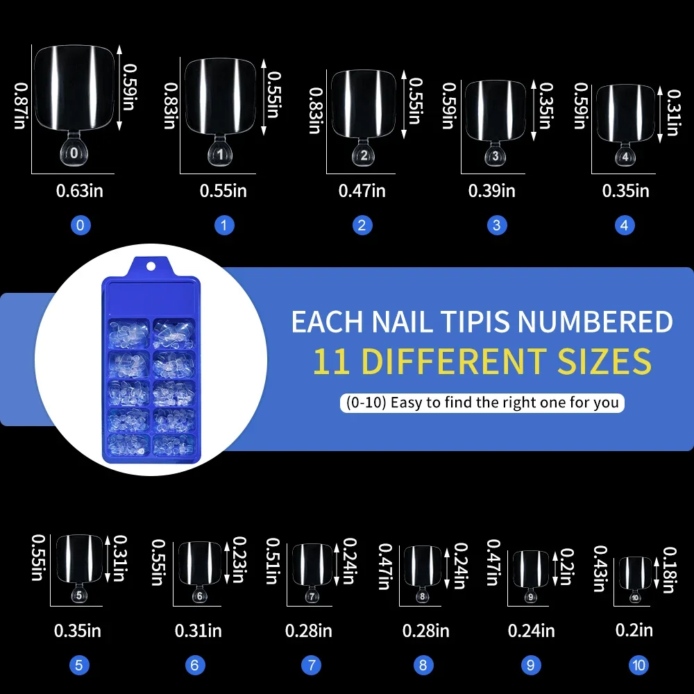 100 قطعة أظافر صناعية مربعة قصيرة/واضحة مقاسات مختلطة غطاء كامل أظافر وهمية نصائح اضغط على أصابع القدم أظافر النساء ديكور * U &
