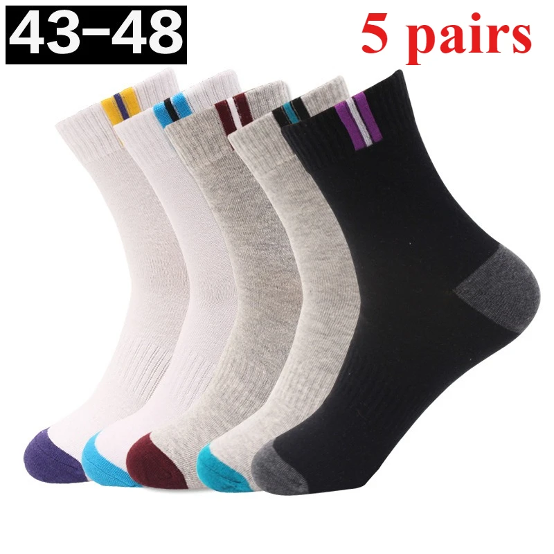 

5 пар мужских носков, хлопковые осенне-зимние черные деловые длинные носки, дышащие, высокое качество, новые мужские носки больших размеров EU43-48
