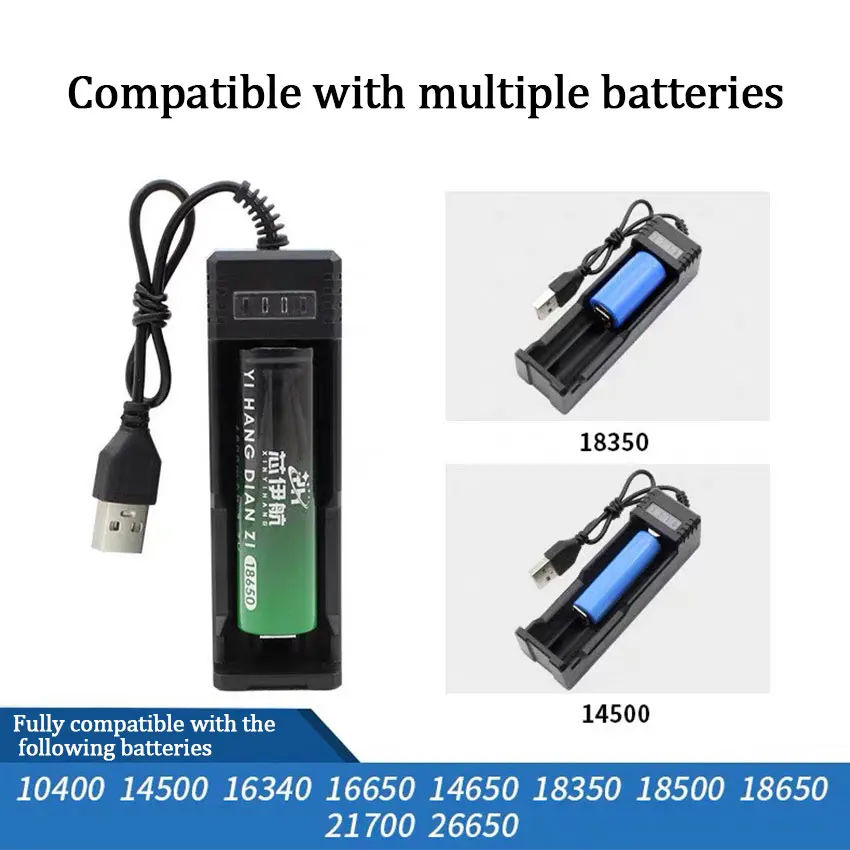 18650 USB Battery Charger Universal 1 Slot Smart Quick Charging for Rechargeable Lithium Batterie Charge 14500 16650 14650 18500