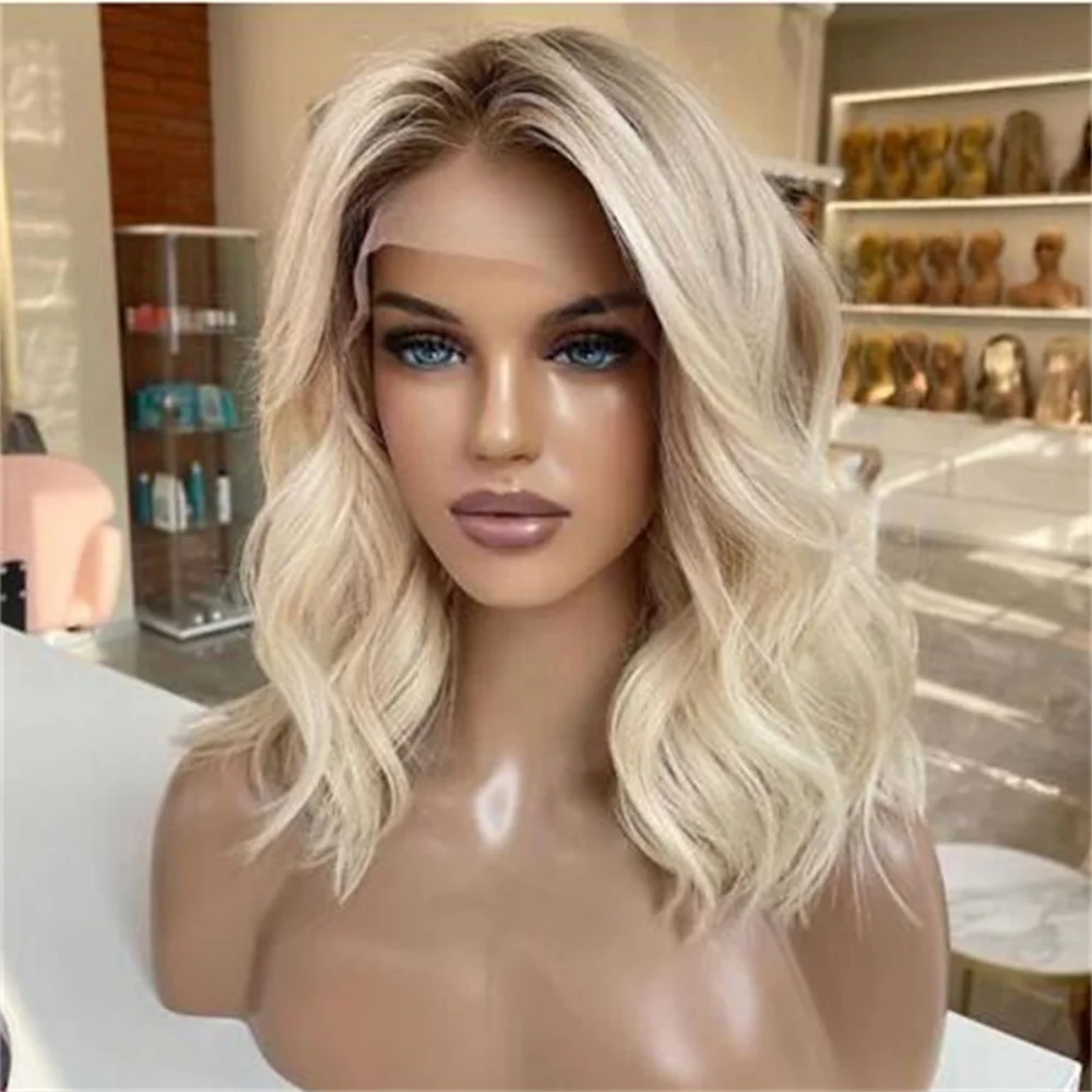 Soft Ombre Blond Wave Hair 150 density and 13×4 100%human hair wig lace front wig, with baby hair pre plucked and f view 2