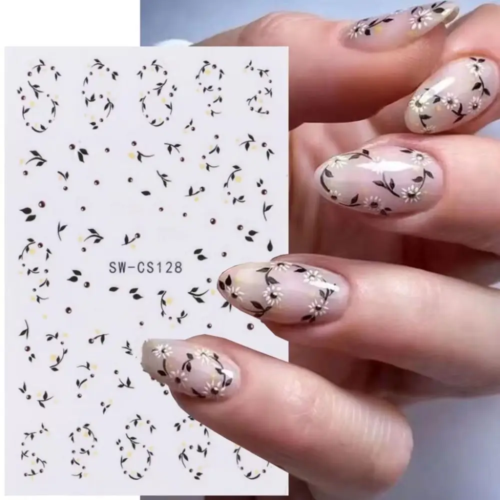 Spring Summer Purple Flower Nail Stickers Daisy Cherry Blossoms Nail Decal Petal Leaves Butterfly Charms Nail Decor