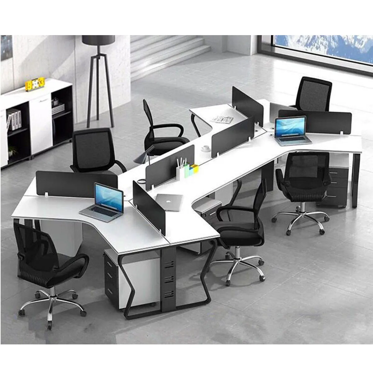 Office Desk,Modern Modular Y Shape Workstation 6 Seats Melamine Board Cubicle