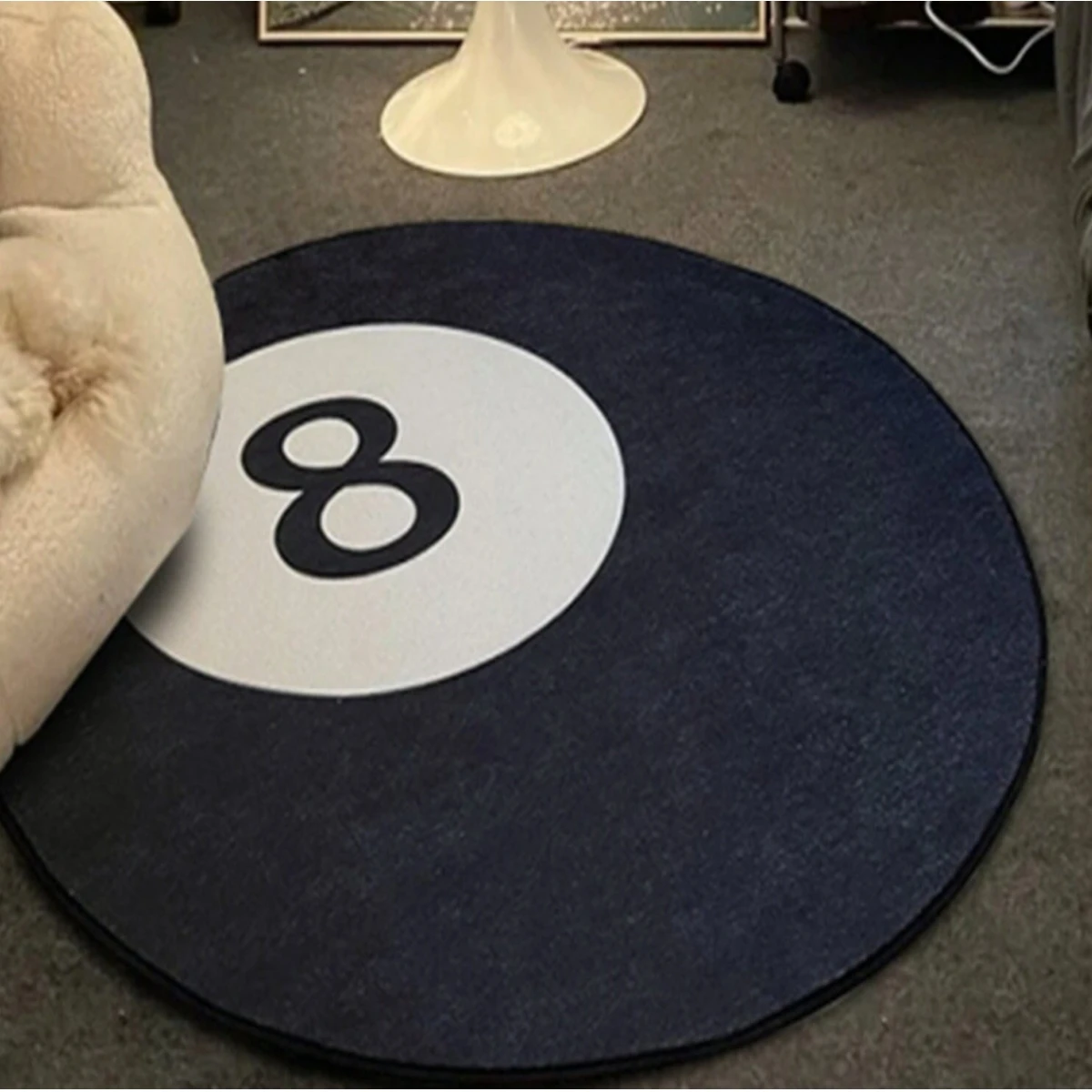 Simulation Billiards 8 Ball Rug Round Carpet Soft Chair Pad Anti-slip Bath Floor Mat Kids Bedroom Black Carpets Doormat Area Rug