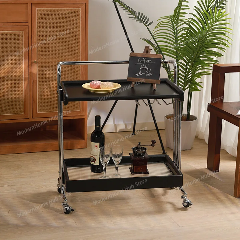 Medieval style trolley storage shelf removable side few living room solid wood retro storage snack dining car bedside table
