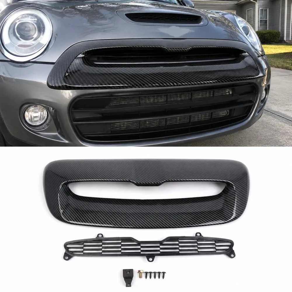 For BMW MINI R55 R56 R57 R58 Hood Scoop Air Intake Grille Vent, Engine Hood Ventilation Cover, Carbon Fiber Style, Direct Fit