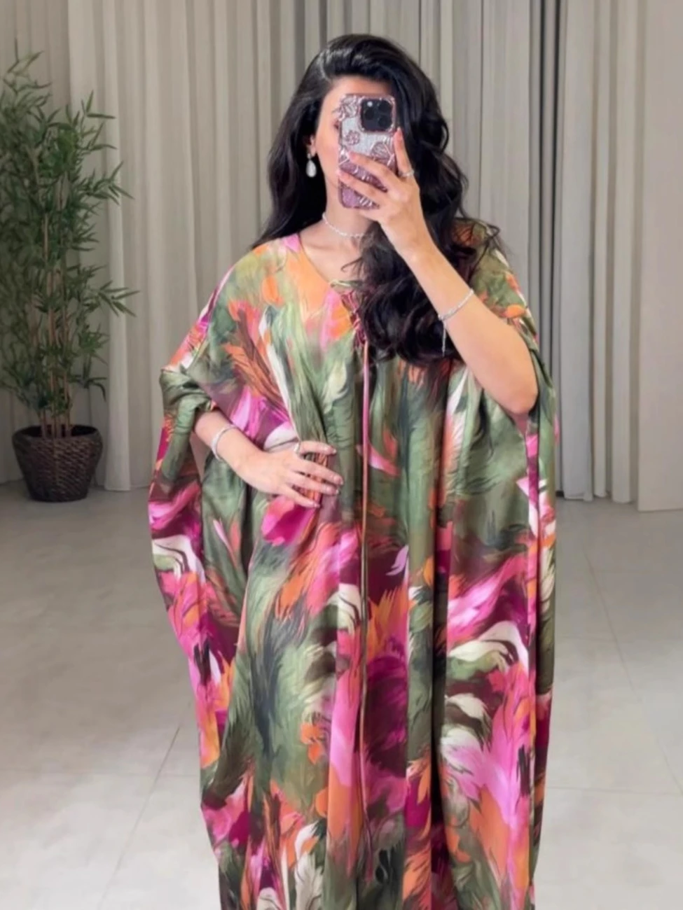 Eid Donne Vestito di Stampa Abaya Musulmano Manica a Pipistrello Jalabiya Ramadan Dubai Abiti Largos Islam Arabo Abito Lungo Marocco Caftano 2026