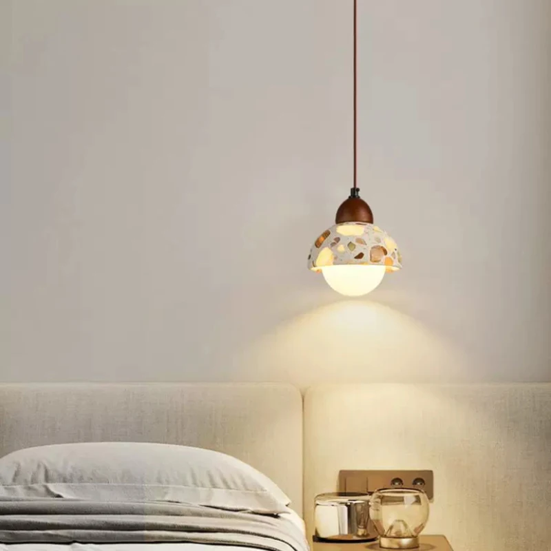 American Translucent Stone Wood LED Home Decor Pendant Light Suspension Chandelier For Villa Bedroom Foyer Lighting Fixtures
