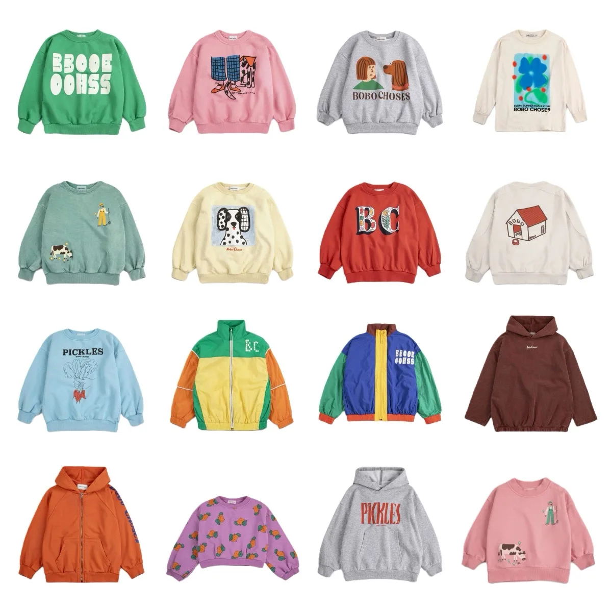 Spring Summer New Bobo Kids Cartoon Long Sleeve Pure Cotton Sweatshirt Unisex mid Large Children Outerwear Polyester Cotton