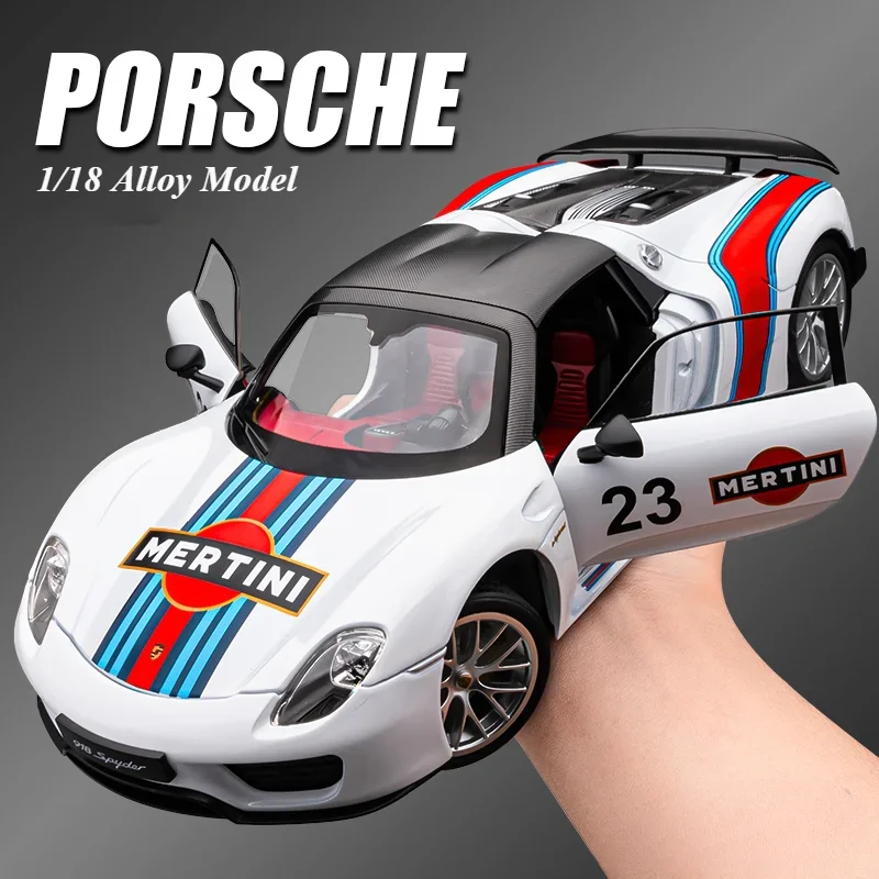 Diecast 1:18 Porsche 918 Martini Alloy Collection Minaiture Voiture Metal Casting Sound & light Toy Vehicles Boy Birthday Gift