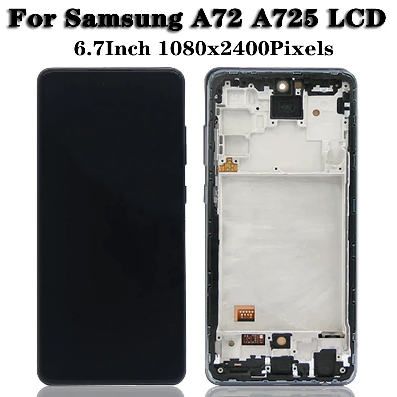 Super AMOLED A72 Display for Samsung A72 A725 A725F Lcd Display Touch Screen Digitizer Assembly with Frame Replacement