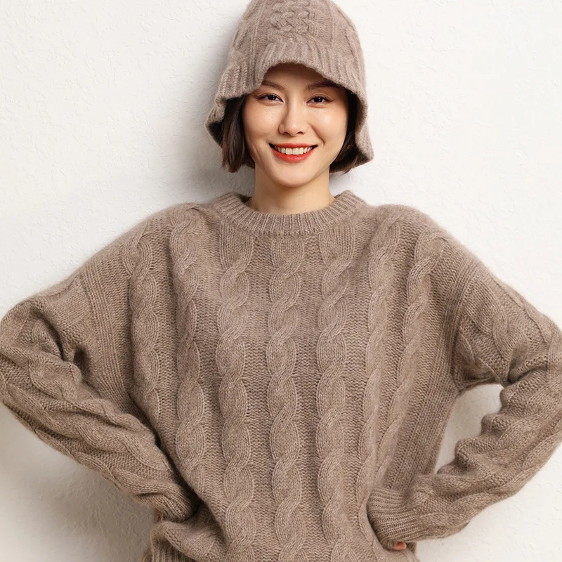 2022 Hot Sale Autumn Winter 100% Pure Cashmere Sweater O-neck Women\'s High Quality Soft Female Loose Thickened Knitted Pullover