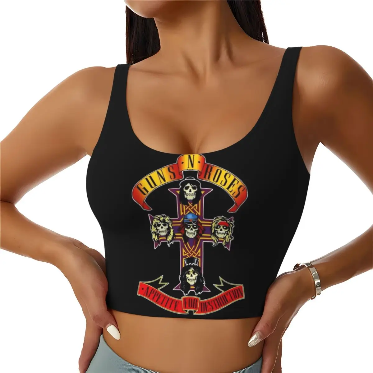 Custom Women's Heavy Metal Rock Music Band Guns N Rose Sports Bras High Impact Gym Workout Running Crop Tank Tops