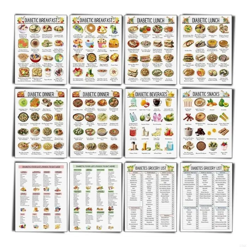 

Diabetes Meal Planner Foot List Chart Set of 12 Dietary Reference Sheets for Diabetics Healthy Eating Habits 8x10Inch D5QC