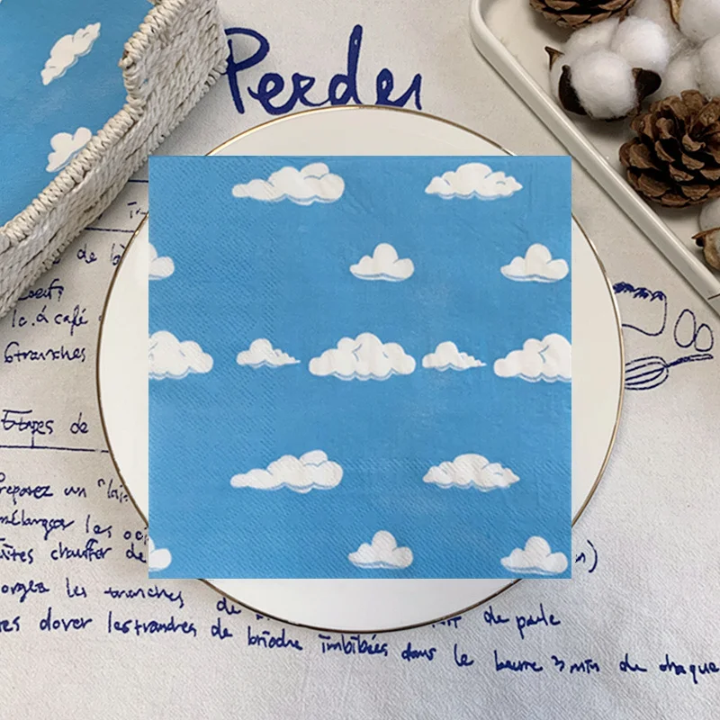 20Pcs/Pack Blue Sky White Clouds Decoupage Paper Napkin Cartoon Napkin Paper Tissue for Baby Shower Boys Girls Birthday Party