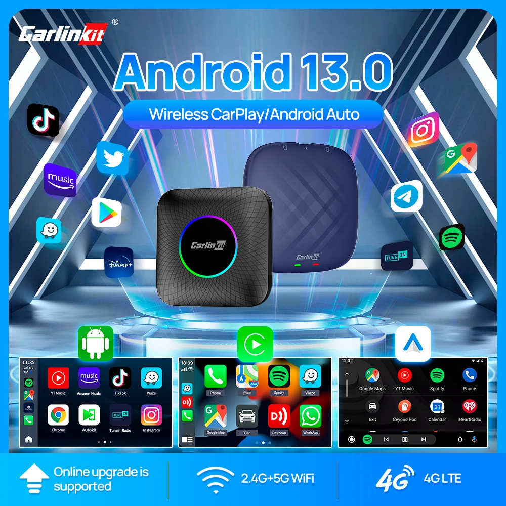 Carlinkit Ai Box Android 13 Led Wireless Android Auto & CarPlay Smart Tv Box QCM6225 6125 Supporto Youtube Netflix Car Accessori