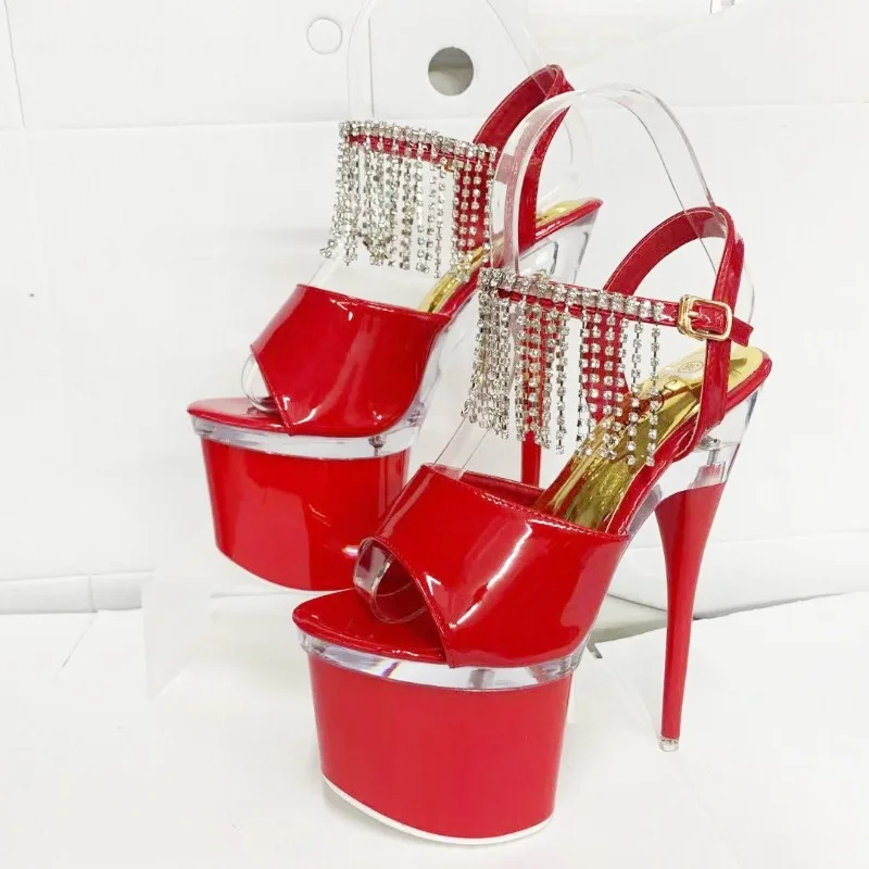 

Pole Dance Shoes Women Summer New High Heel Peep Toe Sandals 18CM Thin Heel Buckle Strap Waterproof Platform 7.5CM Women Shoes