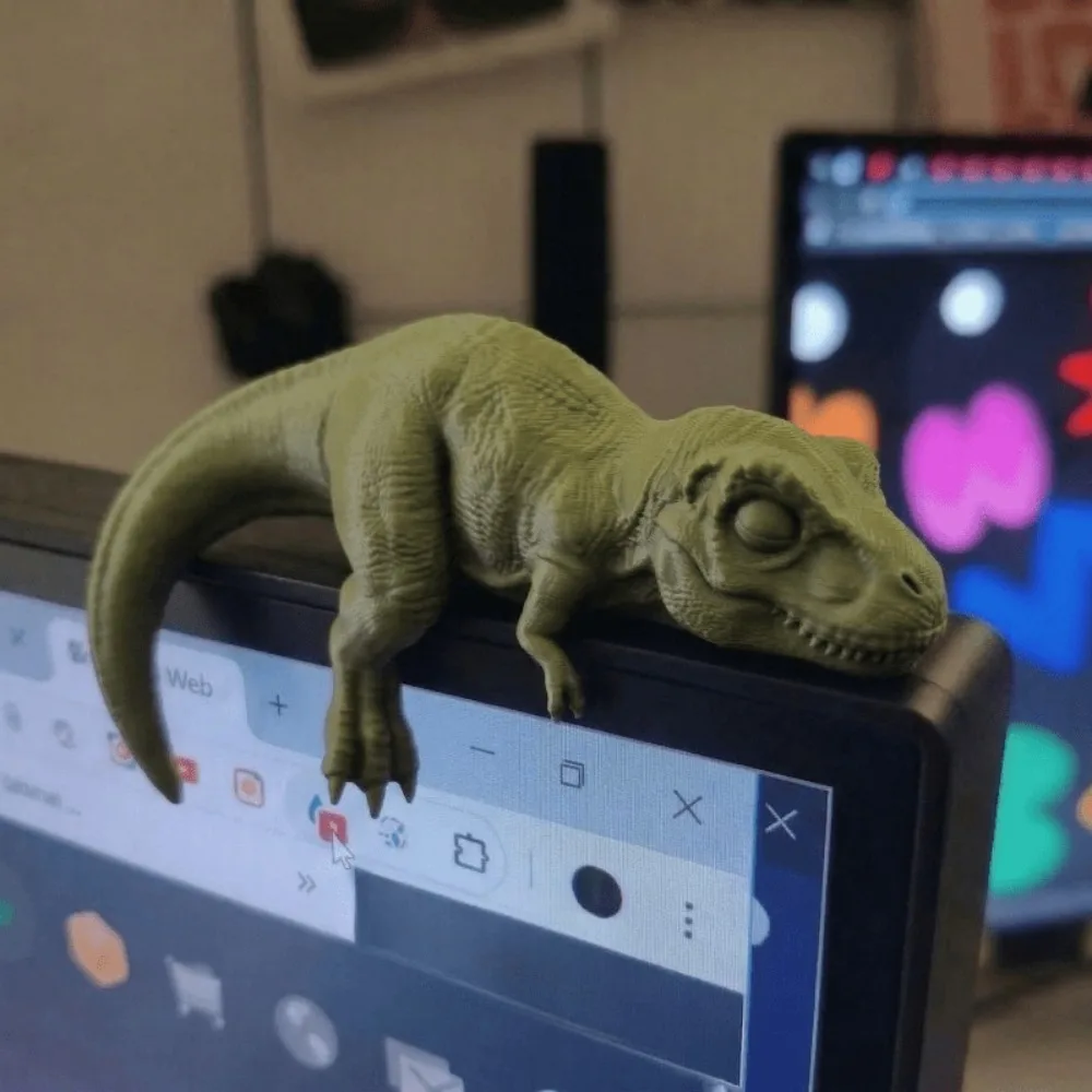 Sleeping T-Rex Monitor Topper Figurines 3D Printed Mini Lazy Dinosaur Ornaments for Desk/Monitor/Shelf Cute Jurassic Dino Decor