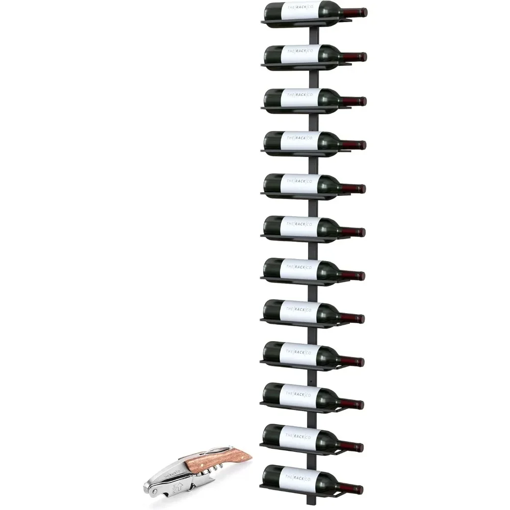 

Wall Series - Center Frame Metal Wall Mount Wine Bottle Rack, Black (12 Bottles) + Free Corkscrew Wine Bottle Opener