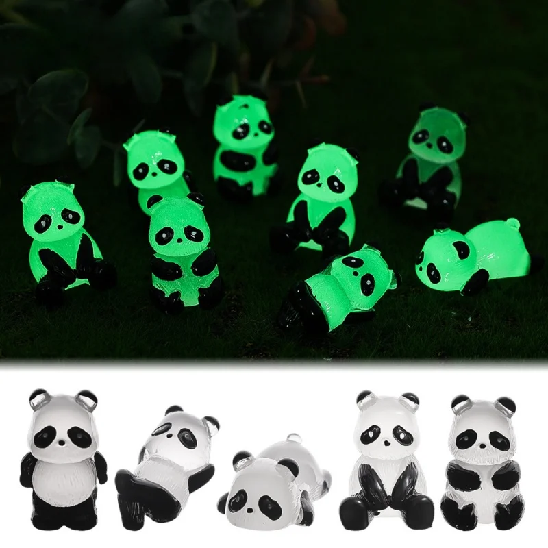 5 pz 3D Mini Glowing In Dark Panda FAI DA TE Fatti A Mano In Resina Luminoso Panda Figurine Decorare La Casa Micro Paesaggio Ornamenti Giocattolo