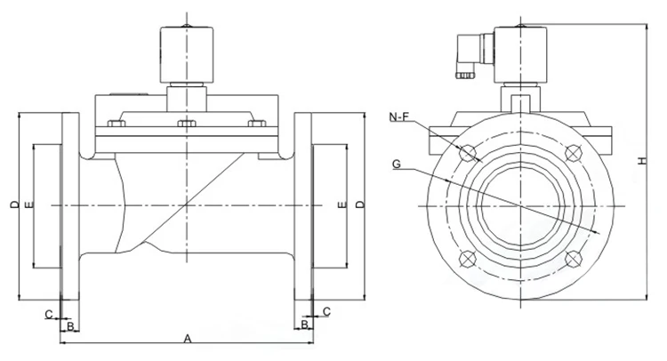 Detalhe 1 de Válvula solenoide 12V 24V 110V 220V 240V 4inch DN100 Flange Normally Closed Open Diaphragm Magnetic Control Cast Iron Water Solenoid Valve Pneumática
