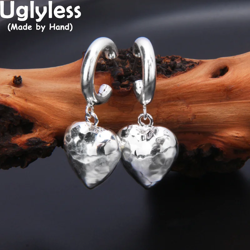 Uglyless Hollow Shining Heart Dangle Earrings for Women Knocking Face 925 Sterling Silver Earrings Sweety LOVE Gifts Brincos