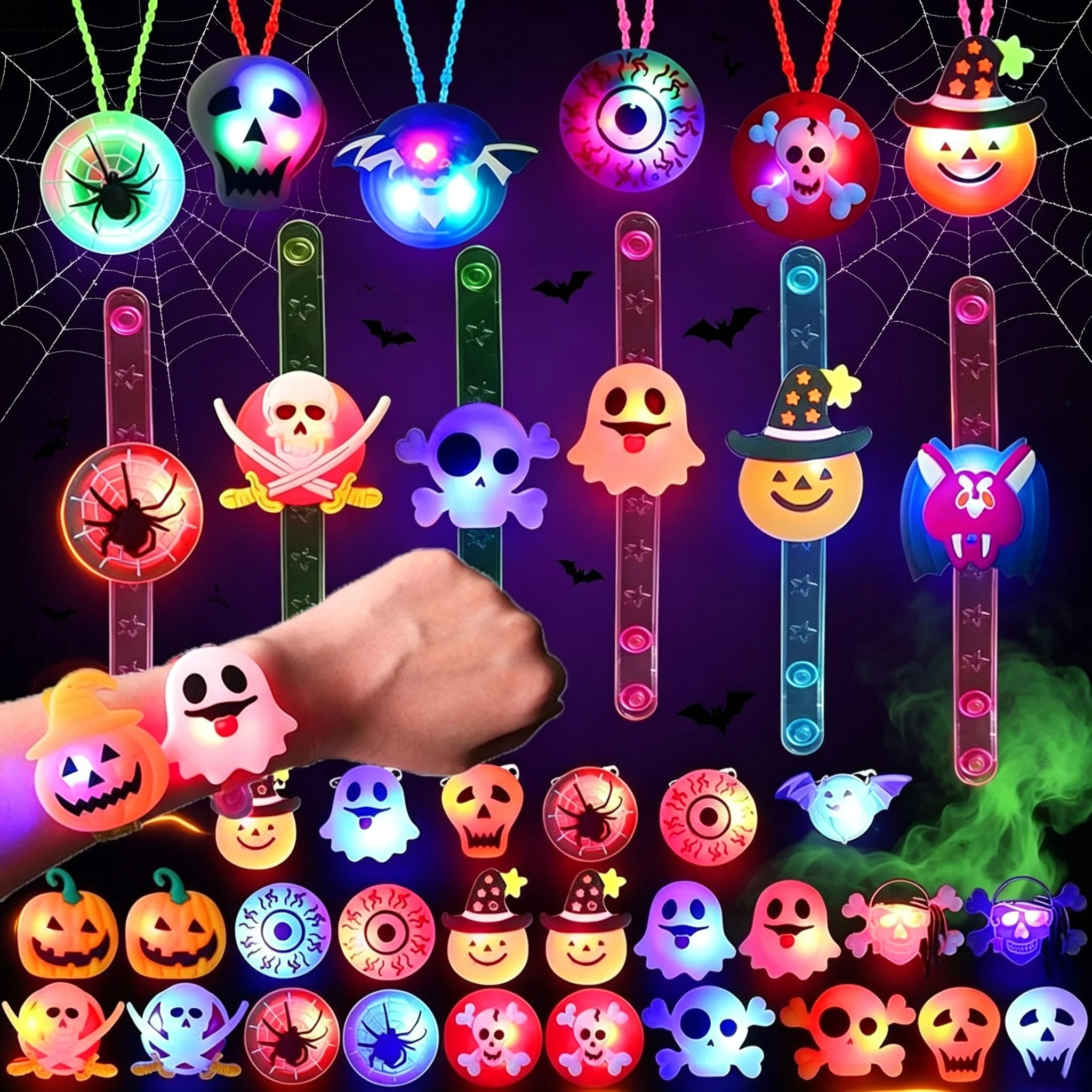 Kids Toys Easter - 12/-36PCS Bracelets et bagues lumineux d'Halloween,