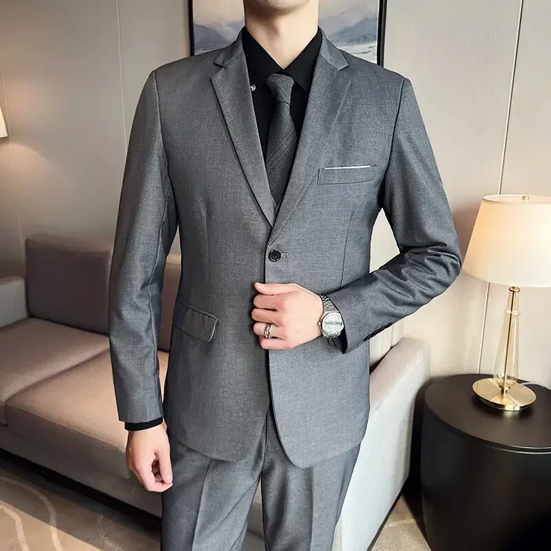 

Solid-colored Suit Formal Business Men All-season Professional and Fashionable Gentleman Solid Color Wedding British Style Suit