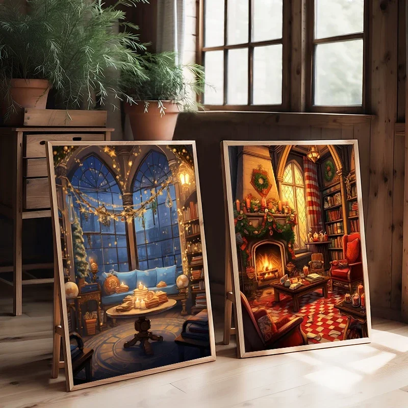 Christmas Magic School Castle Express Canvas Print Magician Movie Wall Art Poster for Modern Living Room Winter Home Decor Gifts