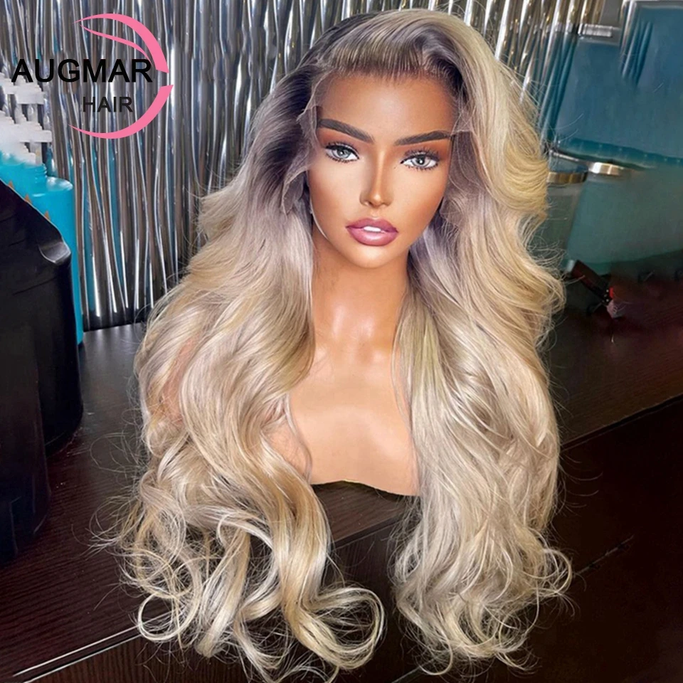 13x4 Ash Blonde Body Wave Lace Front Wig Human Hair 13x6 HD Lace Frontal Wig 30 Inch Ombre Lace Front Human Hair Wigs For Women