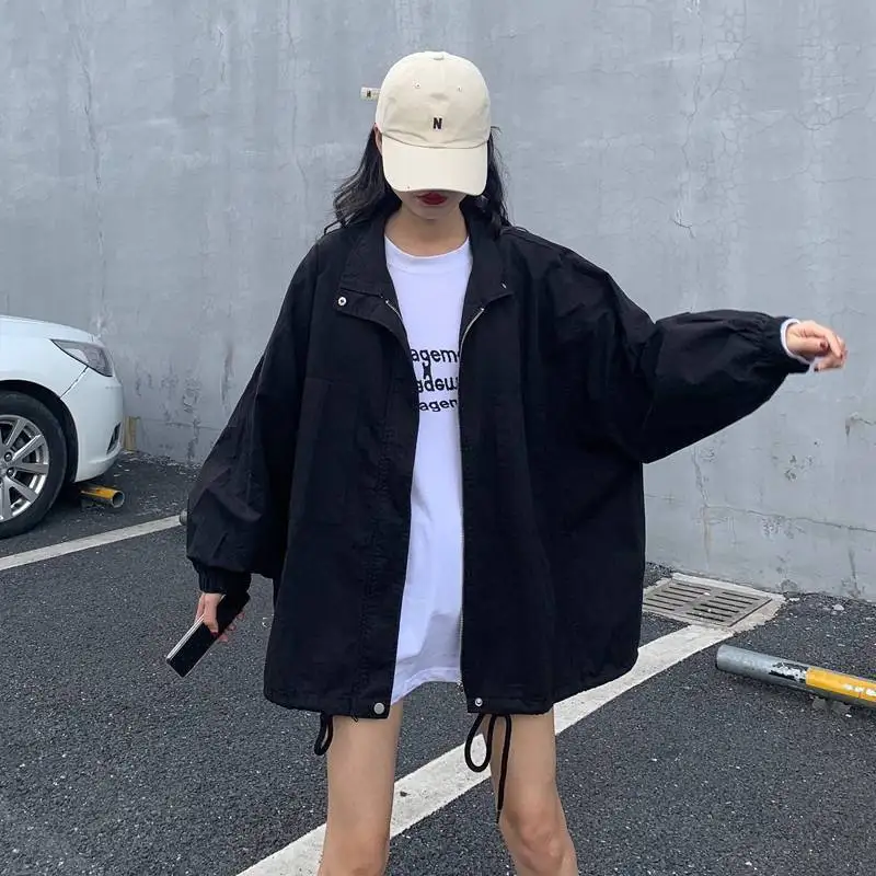 

Basic Jackets Women Spring Vintage Chic Harajuku Cargo Ulzzang Womens Outwear Zipper Simple All-match Preppy Femme Streetwear