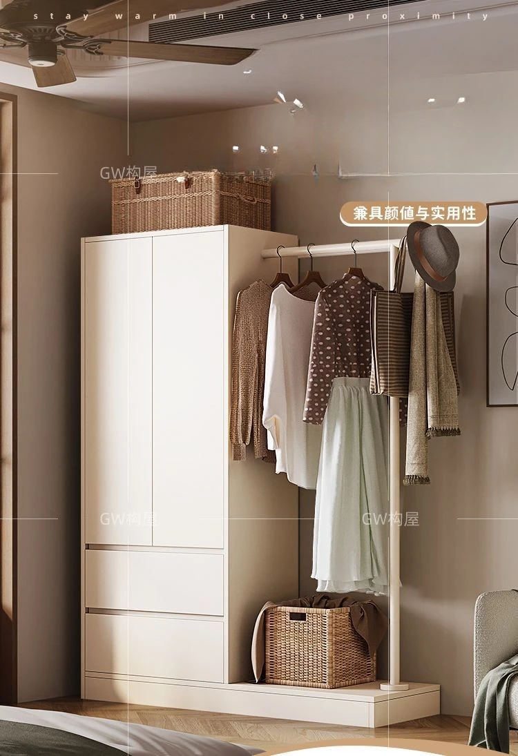 رف معطف حديث لغرفة النوم، خزانة تخزين منزلية متعددة الوظائف على طراز كريمي متكامل #4