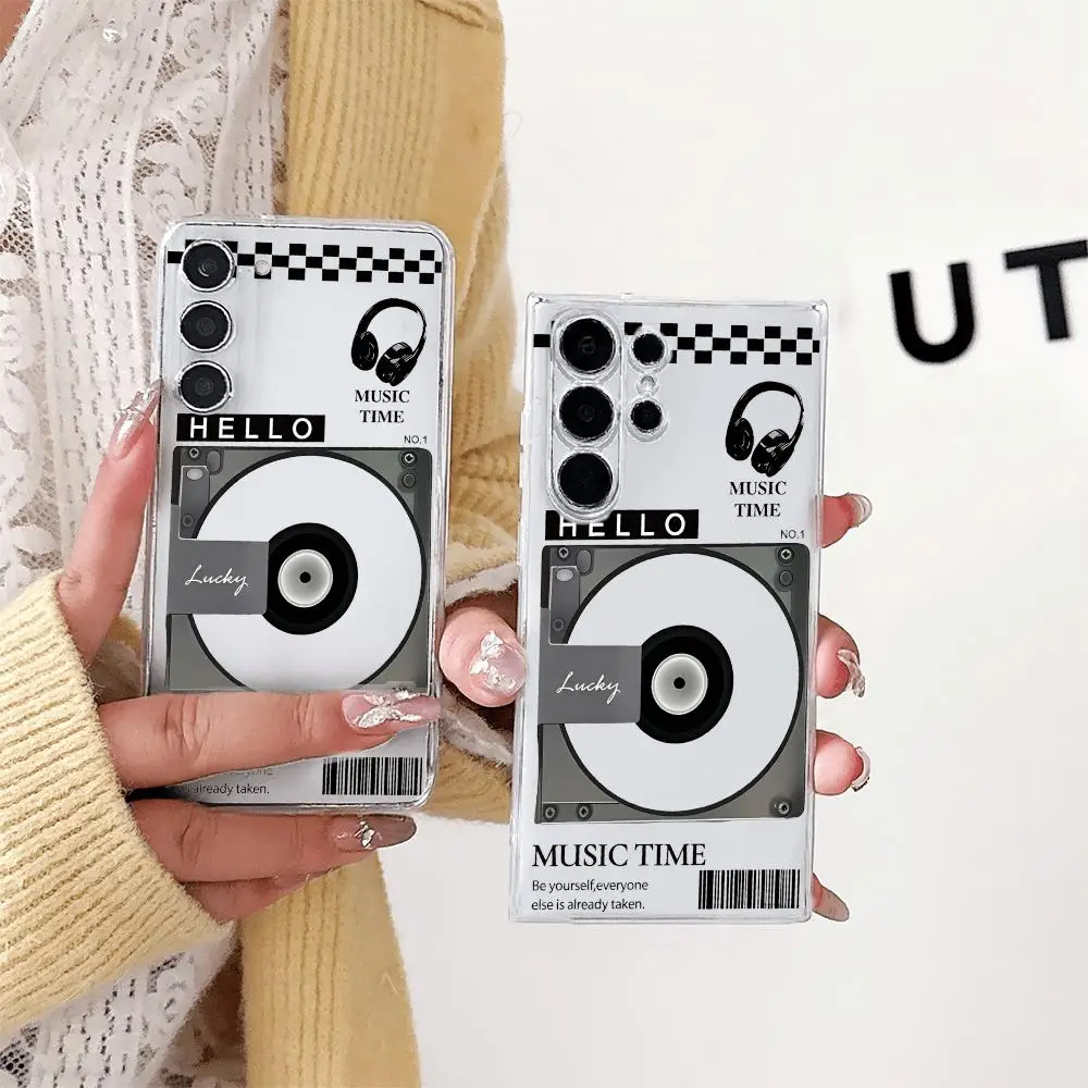 Retro Music Vinyl Transparent Phone Case For Samsung GalaxyS26 25 24 23 22Ultra FE Full Protective Soft Anti-Scratch TPU Cover