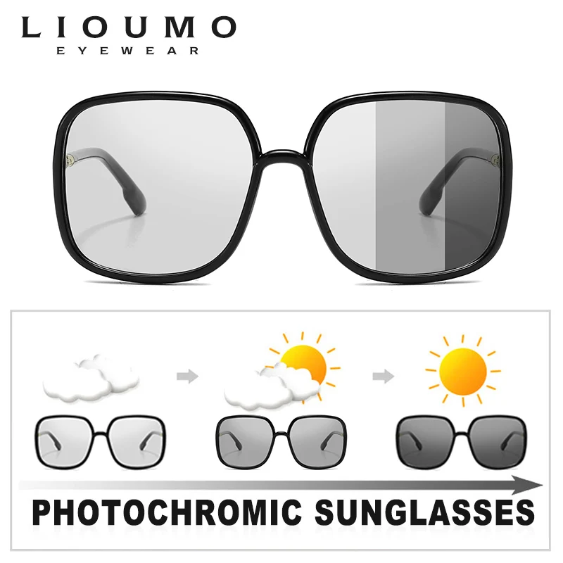 LIOUMO New Design Oversized Photochromic Polarized Black Sunglasses Women Fashion Travel Driving Glasses For Men zonnebril heren